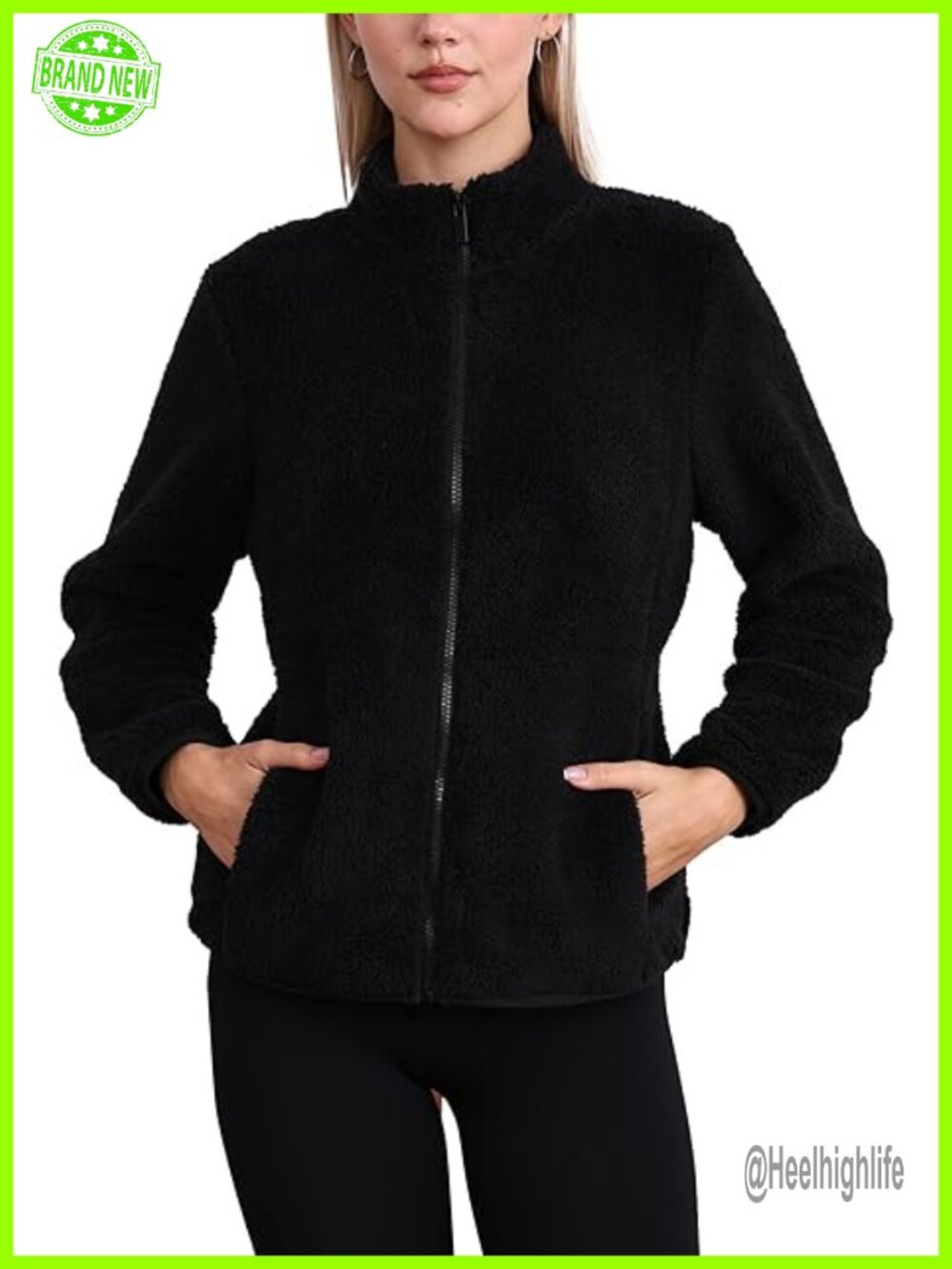 Fuzzy Fleece Jacket with 4 Pockets Full Zip Sherpa